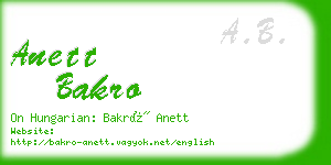 anett bakro business card